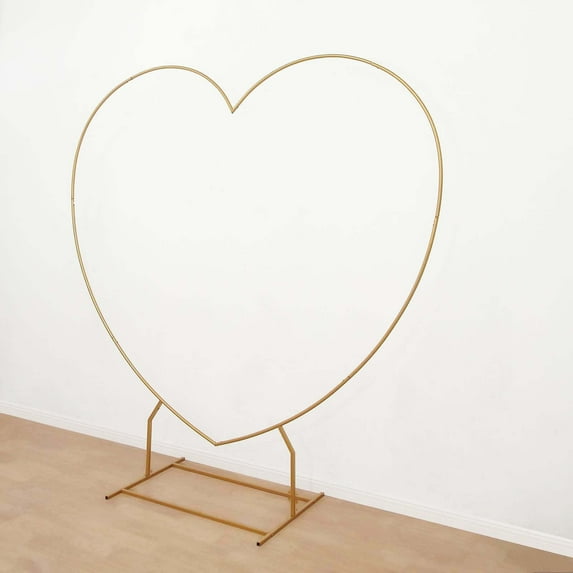 Efavormart Heavy Duty Gold Metal Heart Shape Wedding Arch Photo Backdrop Stand, Floral Balloon Frame with Sturdy Rectangular Base - 7ft