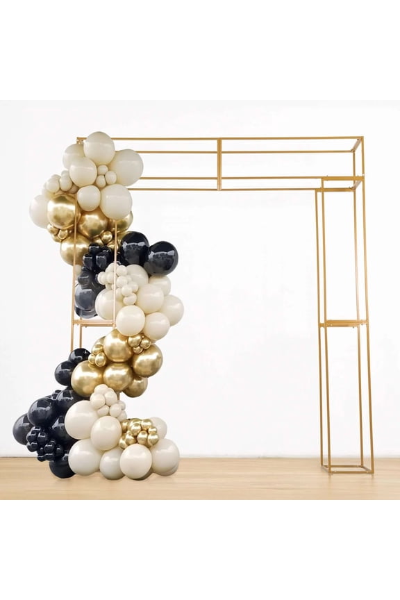 Heavy Duty Gold Metal Rectangular Wedding Arch in Arc de Triomphe Style, 3D Floral Balloon Frame Backdrop Stand - 7.5ft