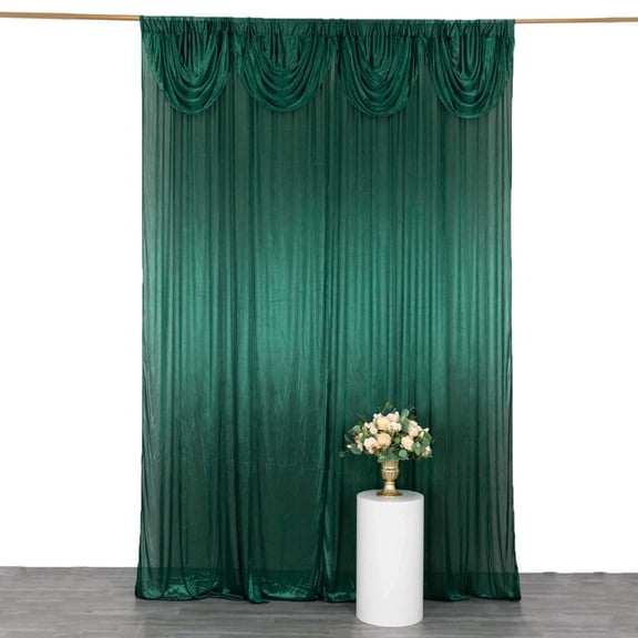 Efavormart Hunter Emerald Green Double Drape Pleated Satin Wedding Photo Backdrop Curtain, Glossy Party Drapery Panel - 10ftx10ft