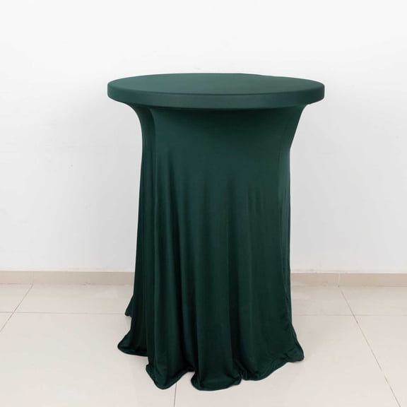 Efavormart Hunter Emerald Green Round Spandex Cocktail Table Cover With Natural Wavy Drapes - Perfect for Wedding, Party, Indoor & Outdoor Events, Holiday Parties, Showers, Corporate Affairs, Banque