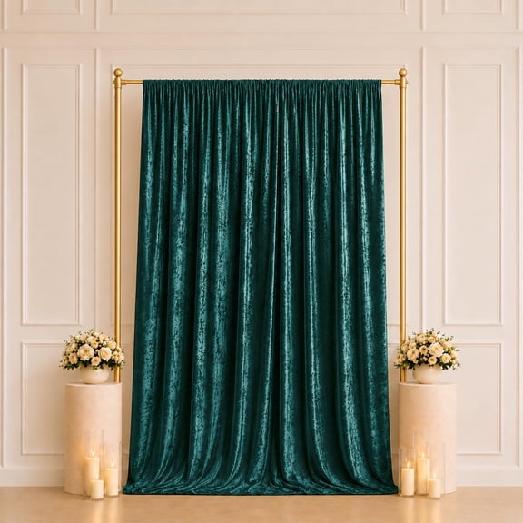 Efavormart Hunter Green Premium Crushed Velvet Backdrop Curtain 5ft x 10ft – Event Drape Panel & Photo Booth Background with Rod Pocket, 70% Blackout
