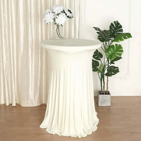 Efavormart Ivory Round Spandex Cocktail Table Cover With Natural Wavy Drapes - Perfect for Wedding, Party, Indoor & Outdoor Events, Holiday Parties, Showers, Corporate Affairs, Banquet