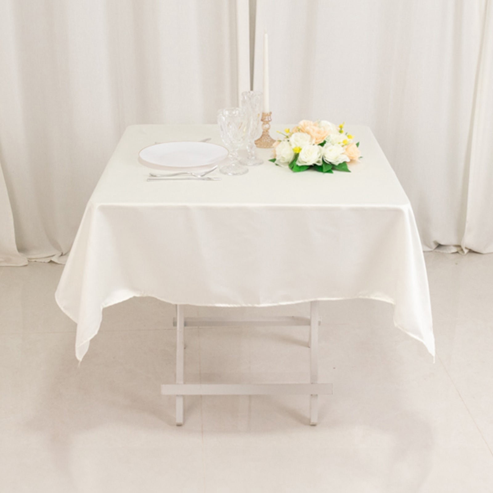 Ivory Table Overlay Efavormart Ivory Seamless Lamour Satin Square Table Overlay - 54 ...