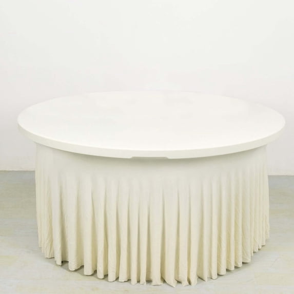 Efavormart Ivory Wavy Spandex Fitted Round 1-Piece Tablecloth Table Skirt, Stretchy Table Cover with Ruffles - 6ft