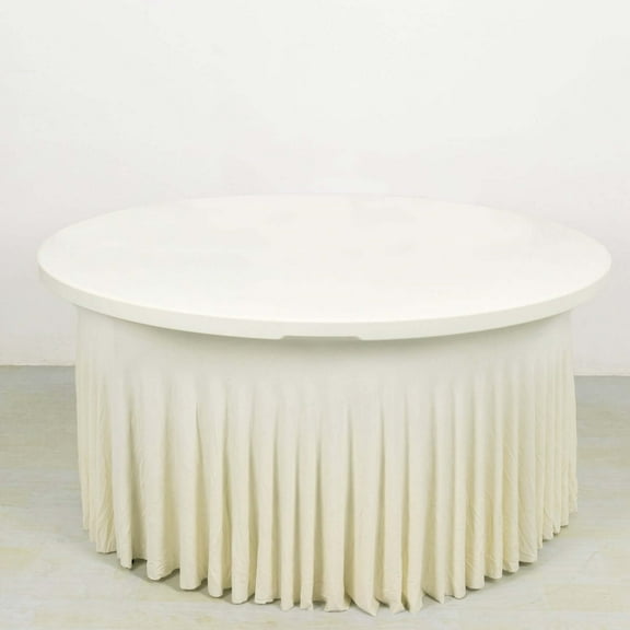 Efavormart Ivory Wavy Spandex Fitted Round 1-Piece Tablecloth Table Skirt, Stretchy Table Cover with Ruffles - 6ft
