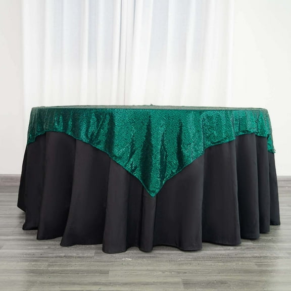 Efavormart LUXURY Hunter Emerald Green Sequin Square Tablecloth Overlay Square Tablecloth Cover For Wedding Party Event Banquet - 60" x 60"