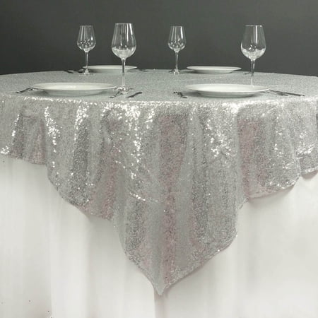 Efavormart LUXURY Sequin Square Tablecloth Overlay 72" x 72"-Silver Square Tablecloth Cover For Wedding Party Event Banquet