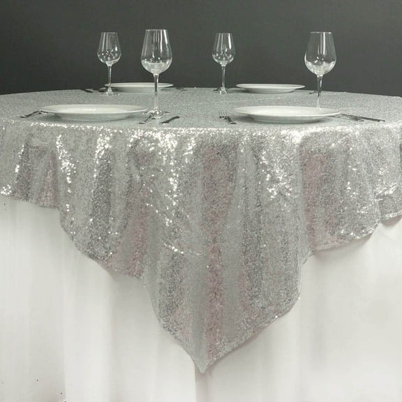 Efavormart LUXURY Sequin Square Tablecloth Overlay 72" x 72"-Silver Square Tablecloth Cover For Wedding Party Event Banquet