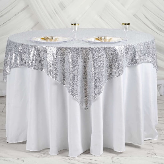 Efavormart LUXURY Silver Sequin Square Tablecloth Overlay Square Tablecloth Cover For Wedding Party Event Banquet - 60" x 60"