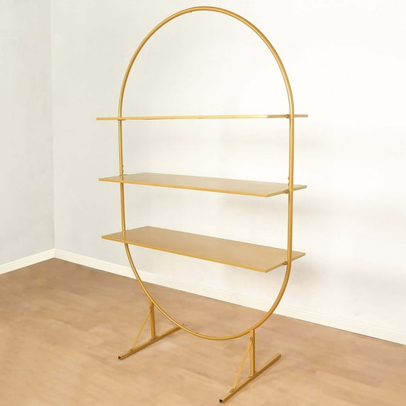 Efavormart Large 3-Tier Gold Metal Arch Cupcake Dessert Display Stand, Floor Standing Oval Cake Stand Shelf Rack - 6.5ft