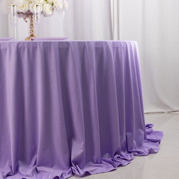 Efavormart Lavender Lilac Premium Scuba Round Tablecloth, Wrinkle Free Polyester Seamless Tablecloth 132" for 6 Foot Table With Floor-Length Drop