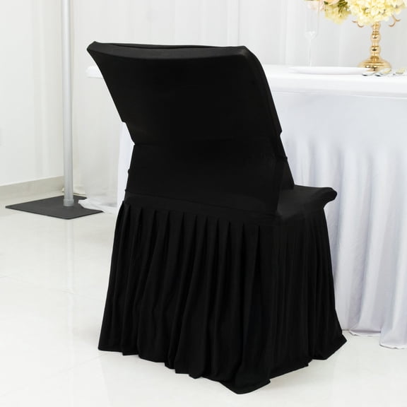 Efavormart Lifetime Folding Chair Cover Black – Spandex Pleated Stretch Slipcover with Floor-Length Skirt, Also Fits Standard Chairs