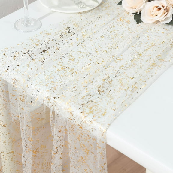 Efavormart Metallic Gold Glitter Sheer Chiffon Table Runner, Boho Wedding Table Runner - 10ft