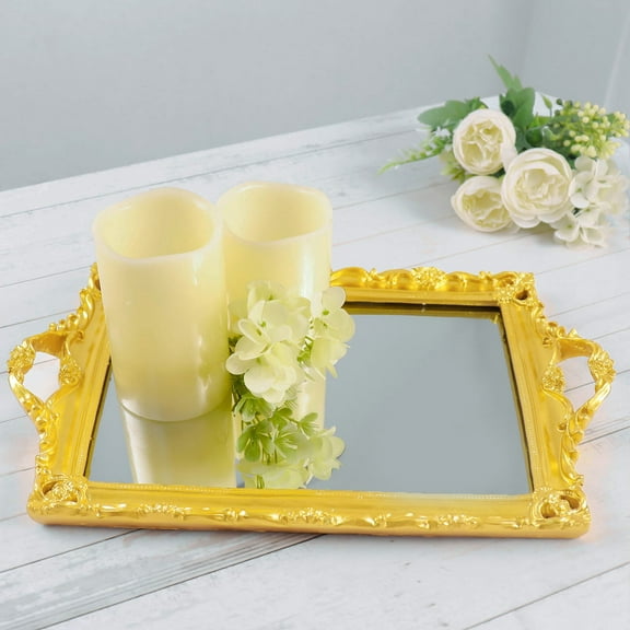 Efavormart Metallic Gold Resin Decorative Serving Tray - Rectangle Mirrored Vanity Tray - 15"x10"
