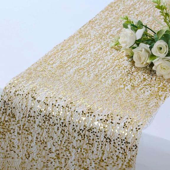 Efavormart Metallic Gold Sequin Mesh Polyester Table Runner - 11"x108"