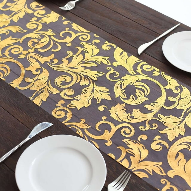 Efavormart Metallic Gold Sheer Organza Table Runner With Swirl Foil Floral Design - 12"x108 ...