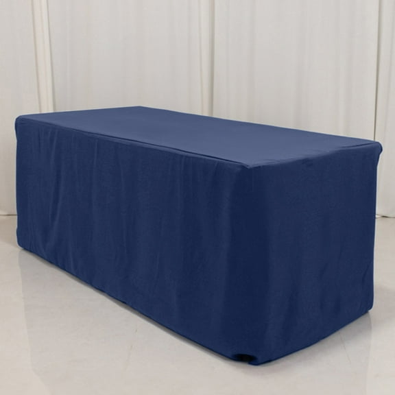 Efavormart Navy Blue Fitted Premium Polyester Rectangle Tablecloth 8ft Table Cover For 72"x30" Tables - 220GSM