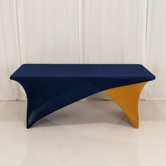 Efavormart Navy Blue Gold Cross Over Stretch Spandex Table Cover 6ft Rectangular Fitted Tablecloth for 72"x30" Tables