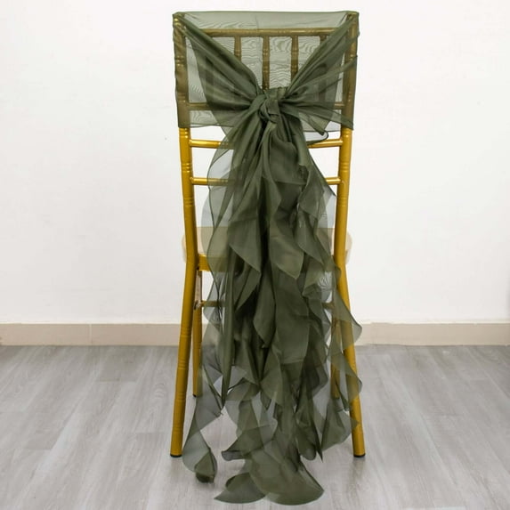 Efavormart Olive Green Chiffon Curly Chair Sash