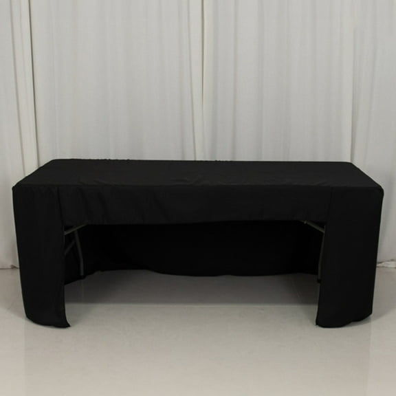 Efavormart Open Back Fitted Polyester Rectangle Tablecloth 72"x30" Black - Trade Show Table Cover