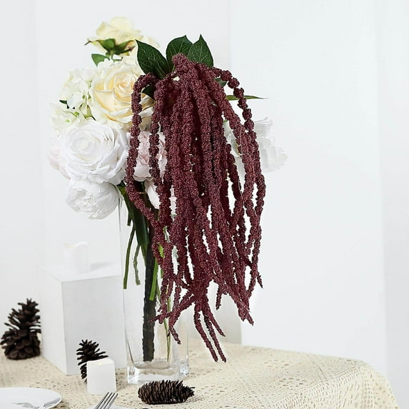 Efavormart Pack of 2 - 36 Inch Burgundy Amaranthus Artificial Stem Flower with Ivy Leaves Realistic Flower Arrangements Fake Flowers Bouquet for Home Wedding Decoration
