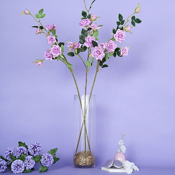Efavormart Pack of 2 38" Lavender Silk Long Stem Roses, Artificial Flowers Rose Bouquet Home Decor for Bridal Wedding Centerpieces Birthday Party Garden Floral Arrangement