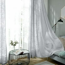 Efavormart Pack of 2 52"x108" Silver Faux Linen Curtains, Semi Sheer Curtain Panels with Chrome Grommet for Living Room Home Decor Window Privacy Linen Textured Drapes