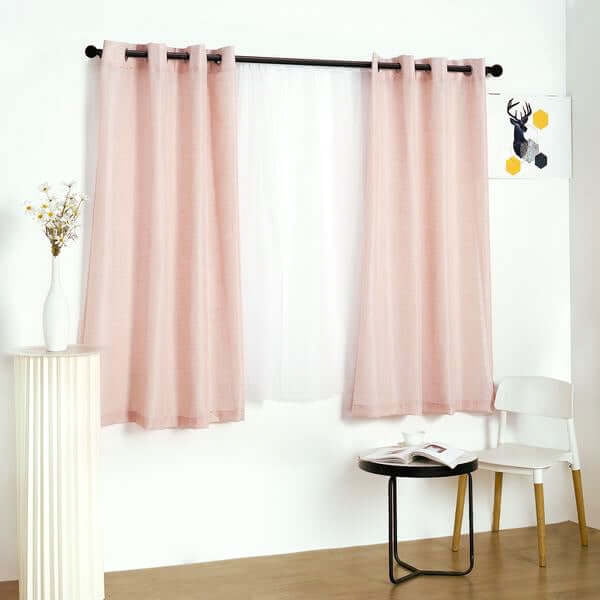 Efavormart Pack of 2 52"x64" Rose Gold Faux Linen Curtains, Semi Sheer Curtain Panels with Chrome Grommet for Living Room Home Decor Window Privacy Linen Textured Drapes