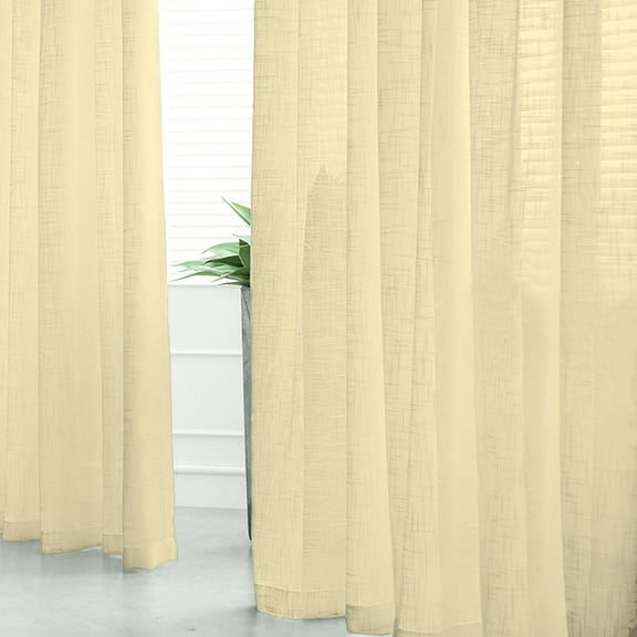 Efavormart Pack of 2 52"x96" Ivory Faux Linen Curtains, Semi Sheer Curtain Panels with Chrome Grommet for Living Room Home Decor Window Privacy Linen Textured Drapes