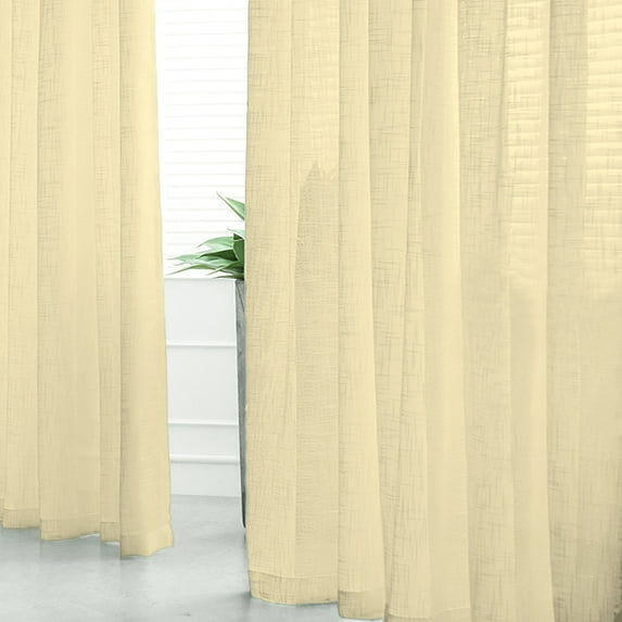 Efavormart Pack of 2 52"x96" Ivory Faux Linen Curtains, Semi Sheer Curtain Panels with Chrome Grommet for Living Room Home Decor Window Privacy Linen Textured Drapes