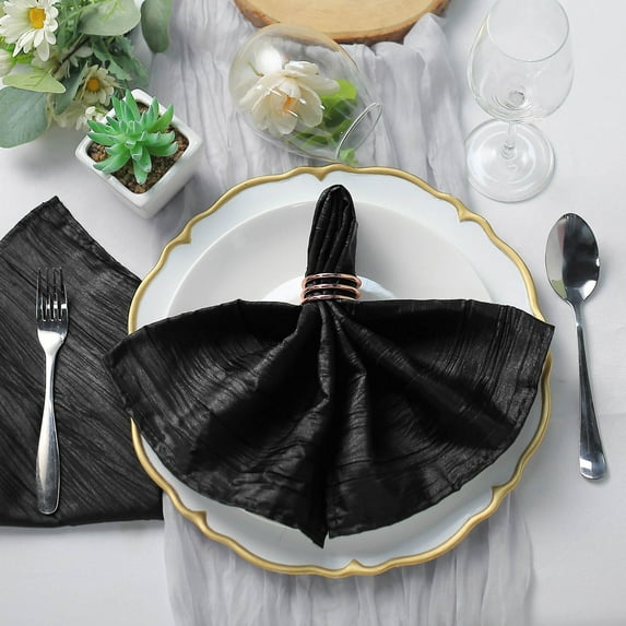 Efavormart Pack of 5 - Black Accordion Crinkle Taffeta Napkins - Impeccable Metallic Glint - Perfect for Wedding Ceremonies, Birthday, Party, Event, Banquet, Restaurant Tableware - 20"x 20"