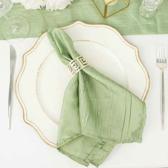 Efavormart Pack of 5 - Sage Green Accordion Crinkle Taffeta Napkins - Impeccable Metallic Glint - Perfect for Wedding Ceremonies, Birthday, Party, Event, Banquet, Restaurant Tableware - 20"x 20"