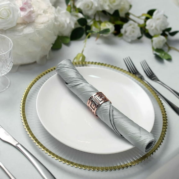 Efavormart Pack of 5 - Silver Accordion Crinkle Taffeta Napkins - Impeccable Metallic Glint - Perfect for Wedding Ceremonies, Birthday, Party, Event, Banquet, Restaurant Tableware - 20"x 20"