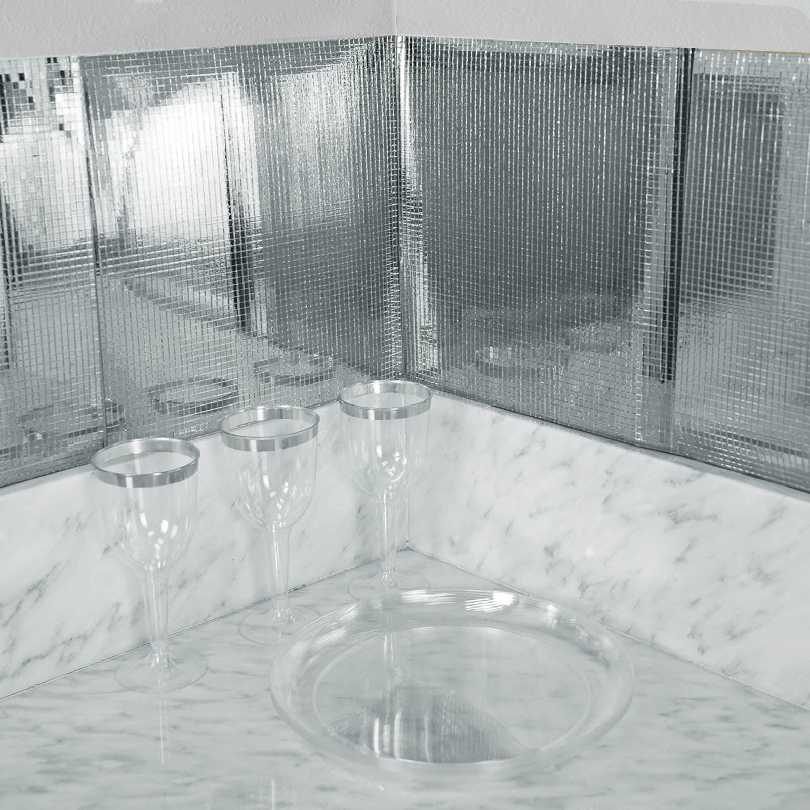 Efavormart Pack of 10 | 12"x12" Silver Peel and Stick Backsplash Mosaic Mirror Wall Tiles