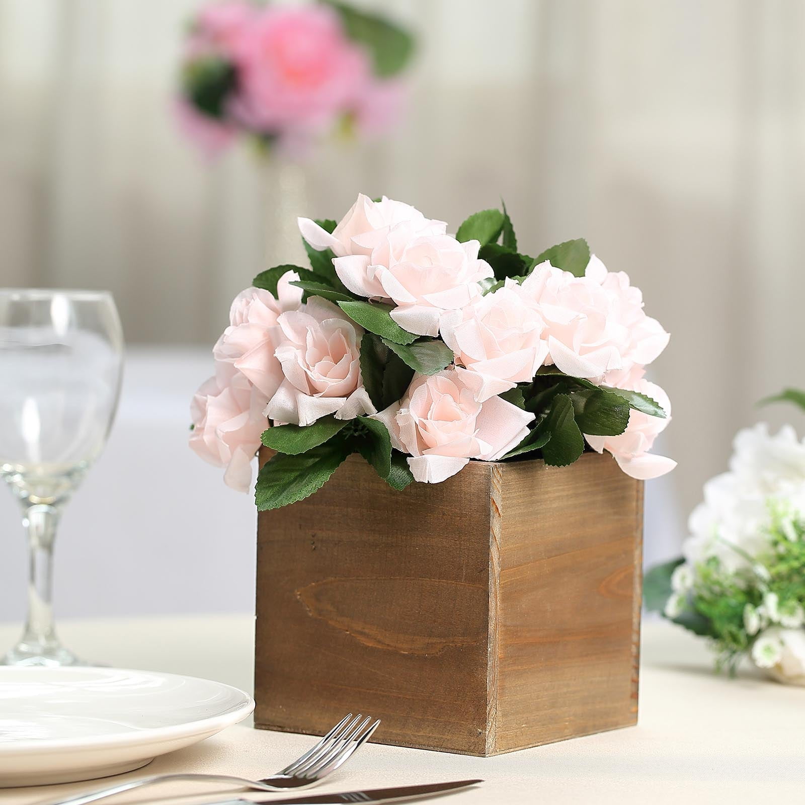 Efavormart Pack of 2 | 5" Natural Square Wood Planter Box Set With Removable Plastic Liners ...