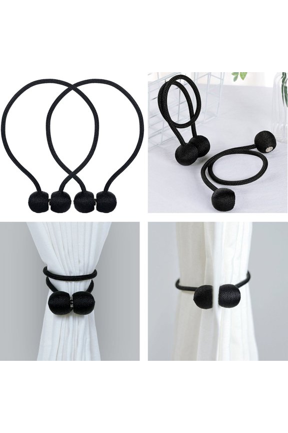 Pack of 2 Black Magnetic Curtain Tie Backs for Window Curtains and Drapes Tiebacks Convenient Drape Decorative Rope Holdback Holder