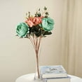 thumbnail image 1 of Efavormart Pack of 2 | Bushes Turquoise Peony, Rose Bud And Hydrangea Artificial Silk Flower Bouquets For Wedding Home Floral Arrangement, 1 of 11