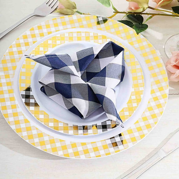 Efavormart Pack of 25 Premium Navy Blue/White Washable Checkered Gingham 15" x 15" Linen Picnic Napkins Great for Wedding Party