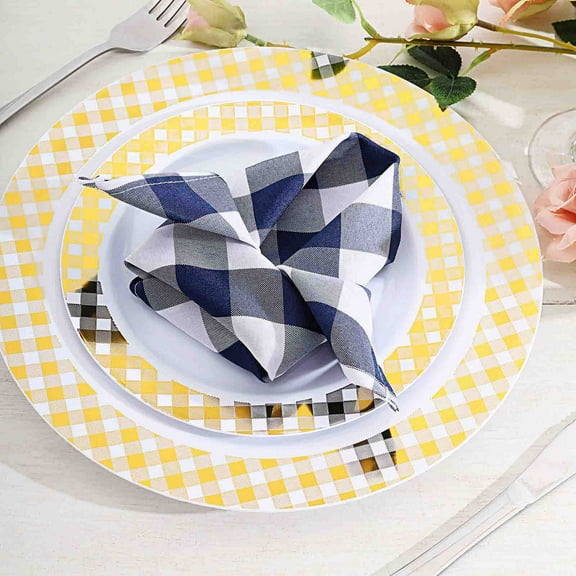 Efavormart Pack of 25 Premium Navy Blue/White Washable Checkered Gingham 15" x 15" Linen Picnic Napkins Great for Wedding Party