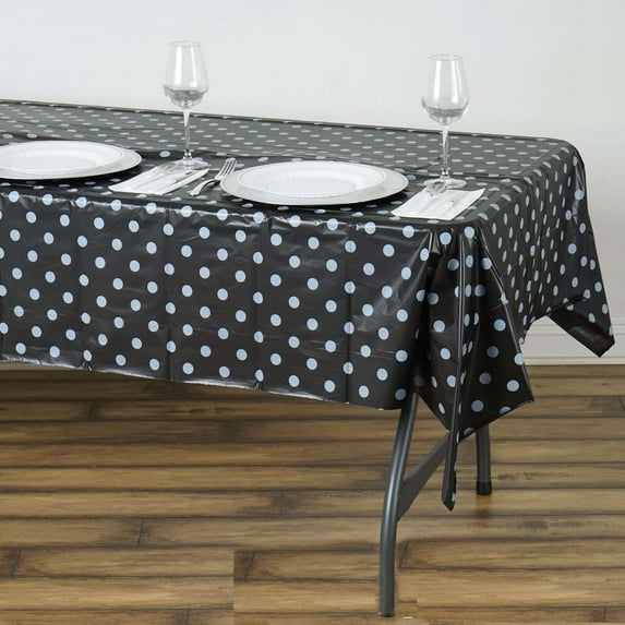 Efavormart Pack of 5 | 54"x108" Black / White 10 Mil Thick Perky Polka Dots Waterproof Tablecloth PVC Rectangle Disposable Tablecloth