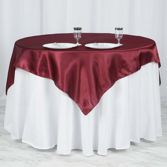 Efavormart Pack of 5 | 60" SATIN Square Tablecloth Overlay For Wedding Catering Party Table Decorations BURGUNDY Square Tablecloth Cover