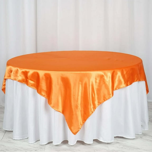 Efavormart Pack of 5 | 72" SATIN Square Tablecloth Overlay For Wedding Catering Party Table Decorations ORANGE Square Tablecloth Cover