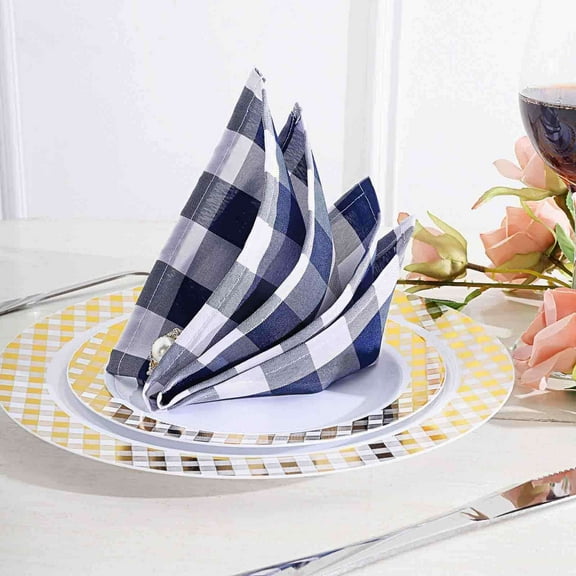 Efavormart Pack of 5 Premium Navy Blue/White Washable Checkered Gingham 15" x 15" Linen Picnic Napkins Great for Wedding Party