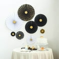thumbnail image 1 of Efavormart Pack of 8 Polka Dots Paper Fan Set Paper Pinwheels Wall Hanging Decorations Kit - 4" | 8" | 12" | 16" - Black|Gold|White, 1 of 11