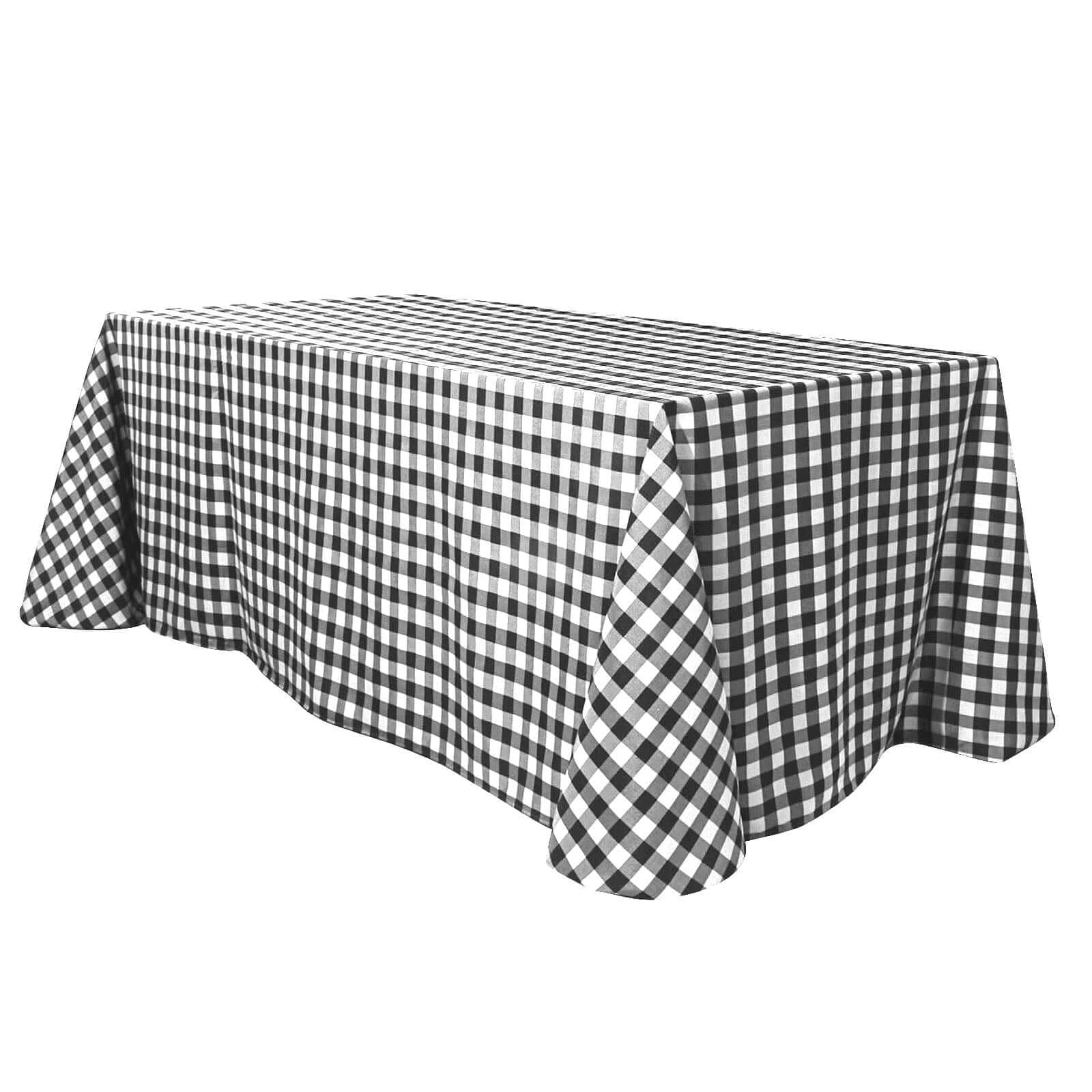 Black and White Checkered Polyester Picnic Tablecloth 90x132"
