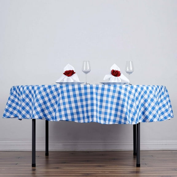 Efavormart Perfect Picnic Inspired Blue/White Checkered 70" Round Polyester Tablecloths For Party Event Decor