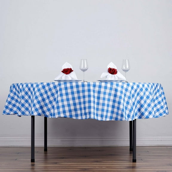 Efavormart Perfect Picnic Inspired Blue/White Checkered 90" Round Polyester Tablecloths For Party Event Decor