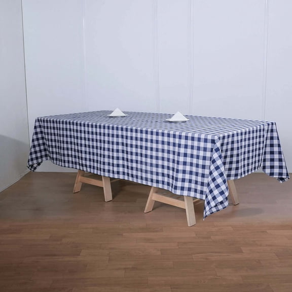Efavormart Perfect Picnic Inspired Navy Blue Checkered 60x126" Polyester Tablecloths For Party Event Decor