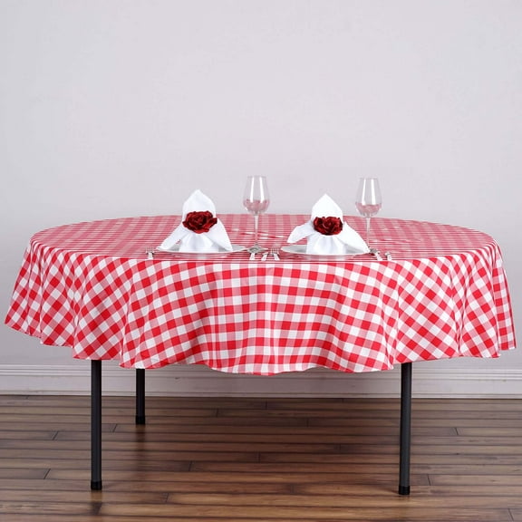 Efavormart Perfect Picnic Inspired Red/White Checkered 70" Round Polyester Tablecloths For Party Event Decor