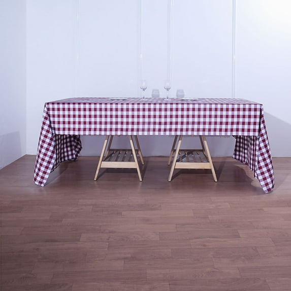 Efavormart Perfect Picnic Inspired White/Burgundy Checkered 60x126" Polyester Tablecloths For Party Event Decor